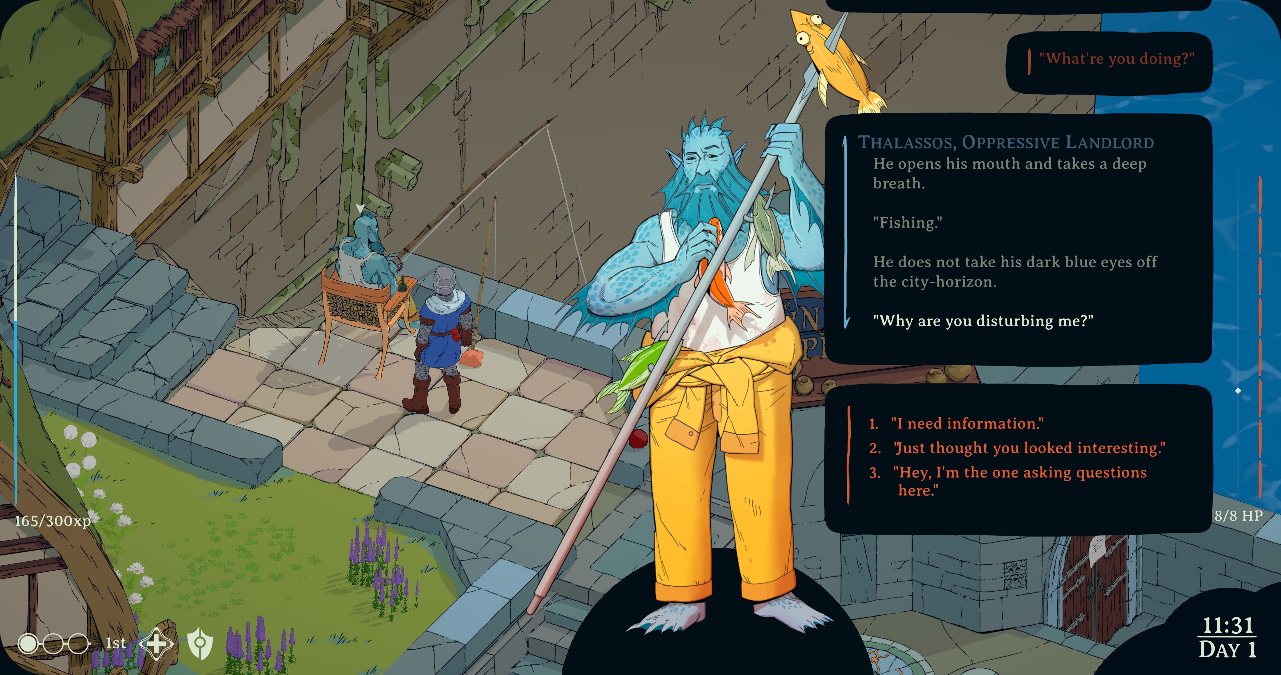 A screenshot from Esoteric Ebb showing a conversation with a merman.