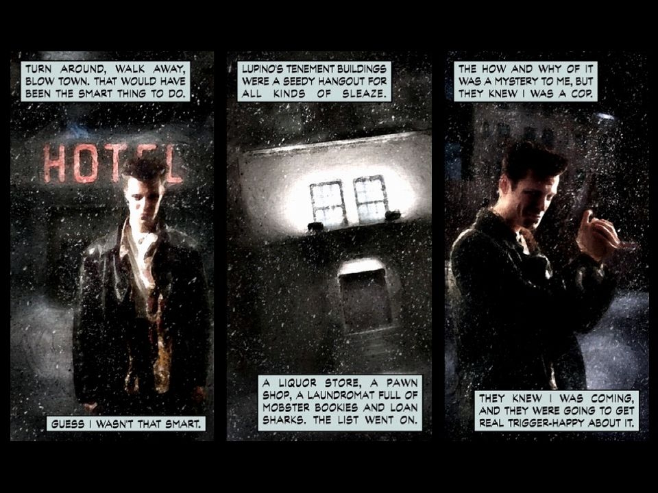A screenshot from Max Payne showing a graphic novel story section.